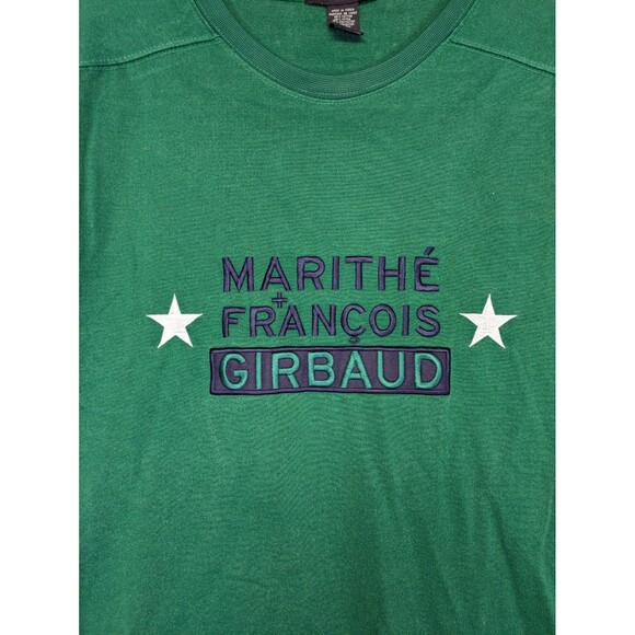 Vintage Marithe Francois Girbaud T Shirt Size L Green Embroidered Spellout Stars - Picture 3 of 15